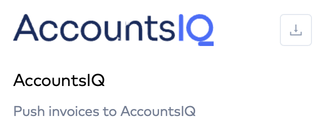 AccountsIQ integration panel in Bunny's Available Integrations tab with the download button