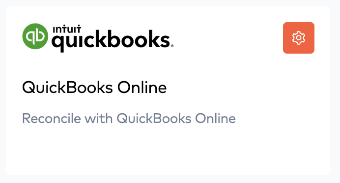 QuickBooks Online integration card with its settings gear button