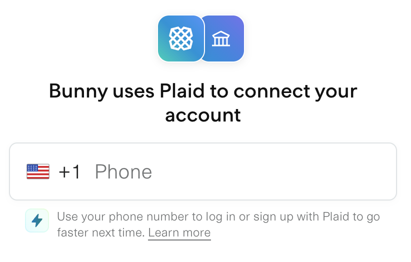 Plaid dialog asking for a phone number to connect your account